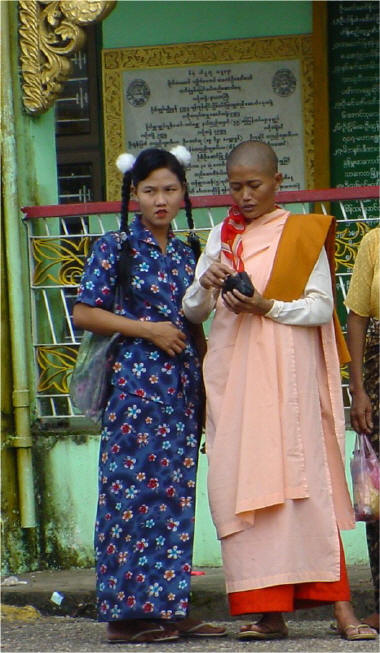 Yangon Chinese woman and woman monk - Click For Full-Size Photo